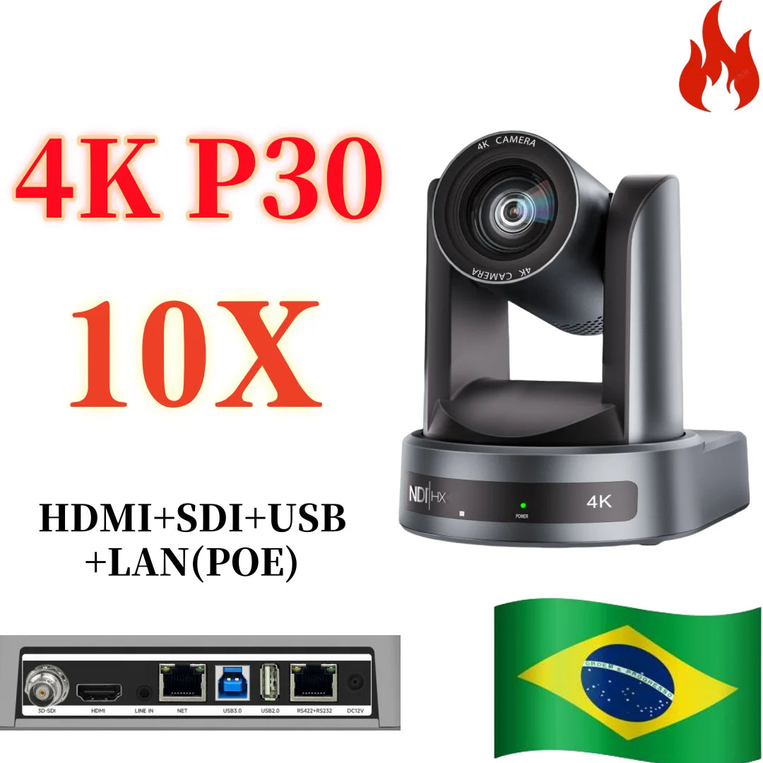 4K/1080P SDI NDI PTZ Camera 10X/20X Optical Zoom, HDMI/USB/POE | IP Live Streaming Camera for Church/Meeting/Broadcast (Youtube)