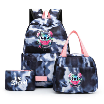 3pcs Disney Lilo Stitch Colorful Backpack with Lunch Bag for Women Student Teenagers Rucksack Casual School Bags Sets