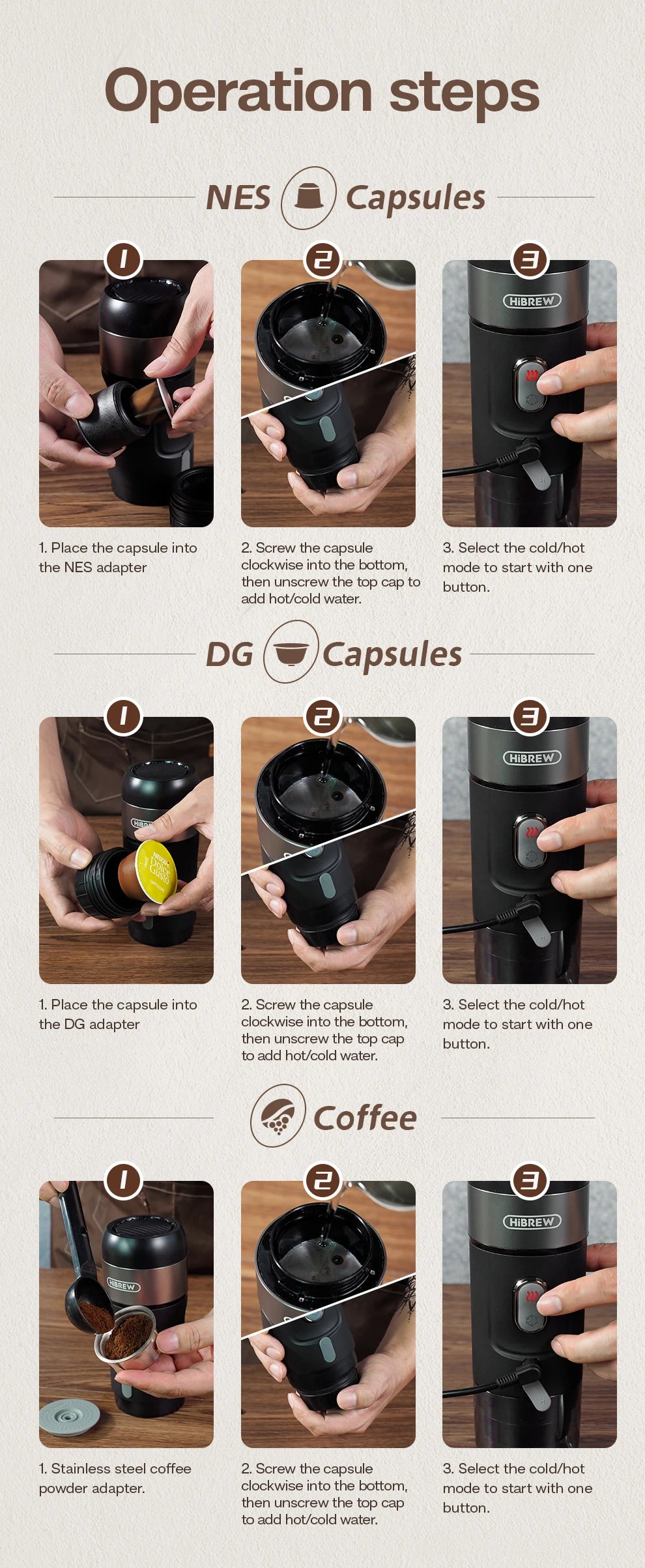 HiBREW Portable Coffee Machine for Car & Home, DC12V Espresso Coffee Maker Fit Nespresso Dolce Pod Capsule Coffee Powder H4A