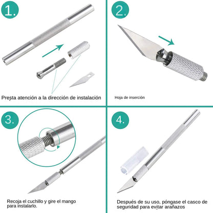 Non-Slip Metal Scalpel Knife Tools Kit Paper Cutter Engraving Craft Knives +5pcs Blades Mobile Phone PCB DIY Repair Hand Tools