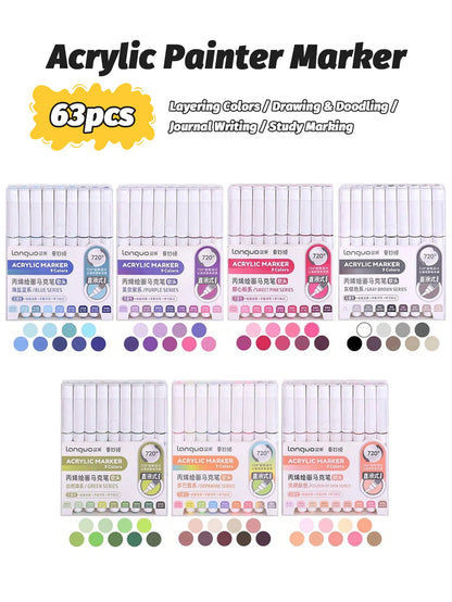 9pcs/Box MIX Color Acrylic Markers Set Kids Gift Art Rock Painting Pens Graffiti For Stone Glass Book Shoes DIY Craft Supplies