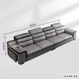 MINGDIBAO Leather Sectional Sofa Set with Cup Holder, USB, Adjustable Headrests & Bluetooth Speaker Living Room Couch with Stool