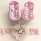 Lovely Pearl Bows Baby Headband Socks Set Non-Slip Cotton Sock Lace Flower Newborn Hair Band Turban Girl Hair Accessories