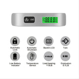 Báscula portátil digital con pantalla LCD, 110 lb/50 kg, electrónica, para colgar maletas, pesas de viaje, para equipaje