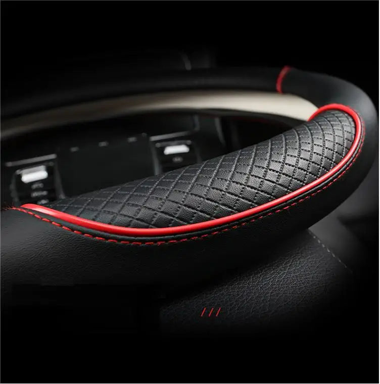 All Seasons Leather Diamond Steering Wheel Cover Universal Fit for 14 .5-15 Inch Durable Leather Cover Anti-Slip Veins Design
