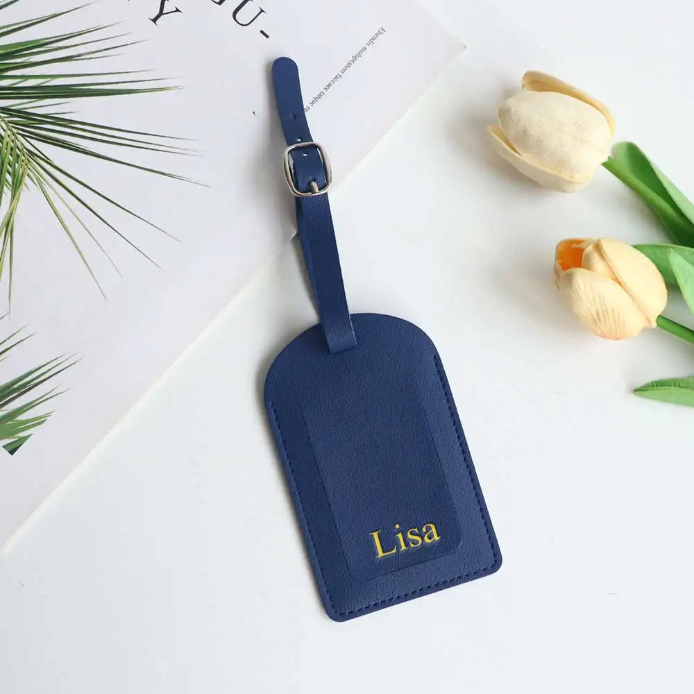Customized Letters Smooth PU Leather Classic Ultra-Thin Travel Aviation Luggage Tag Signature Luggage Label