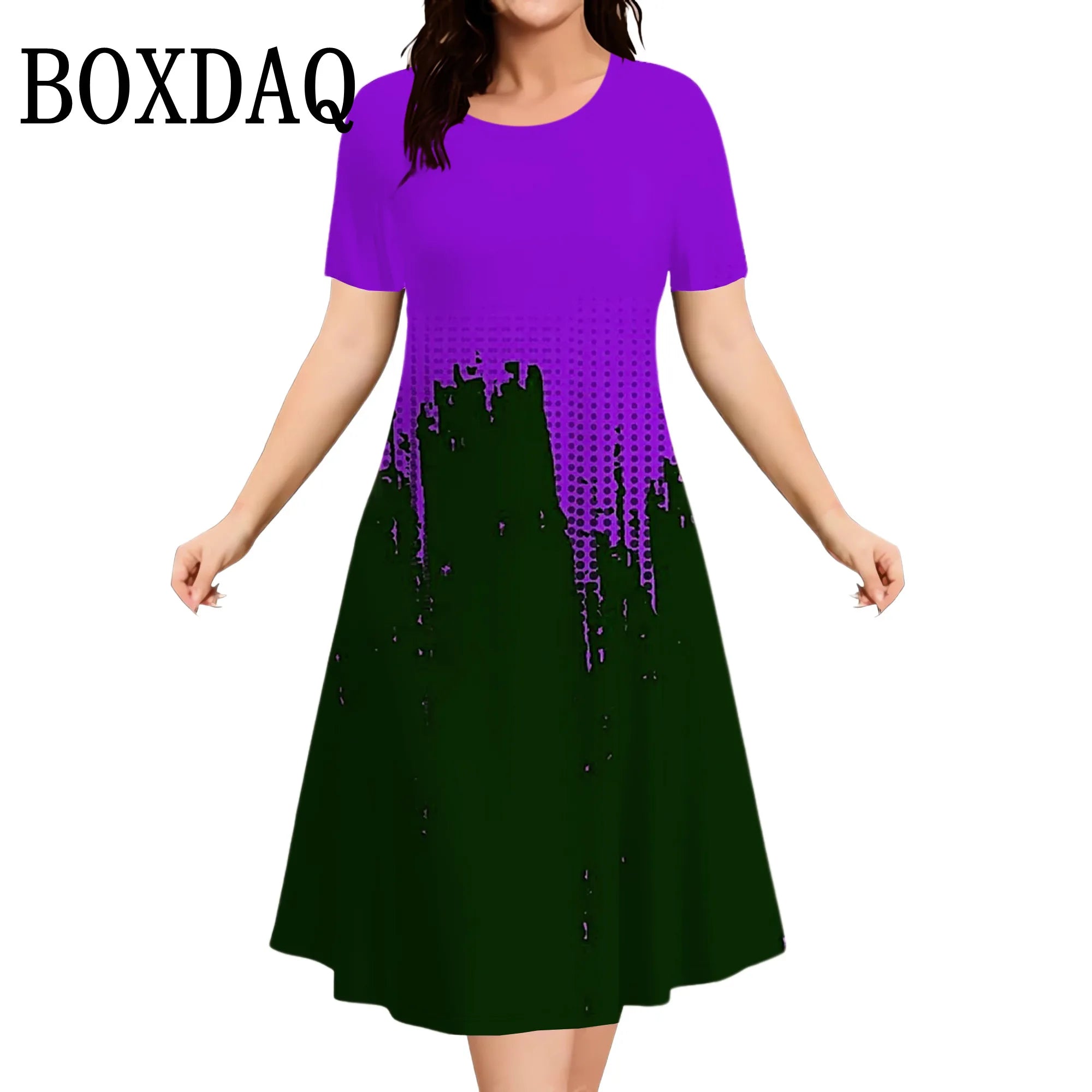 Women Plus Size Summer Dresses 3D Gradient Printed Short Sleeve Loose A-Line Dress Oversized Women Clothing Elegant Ladies Dress
