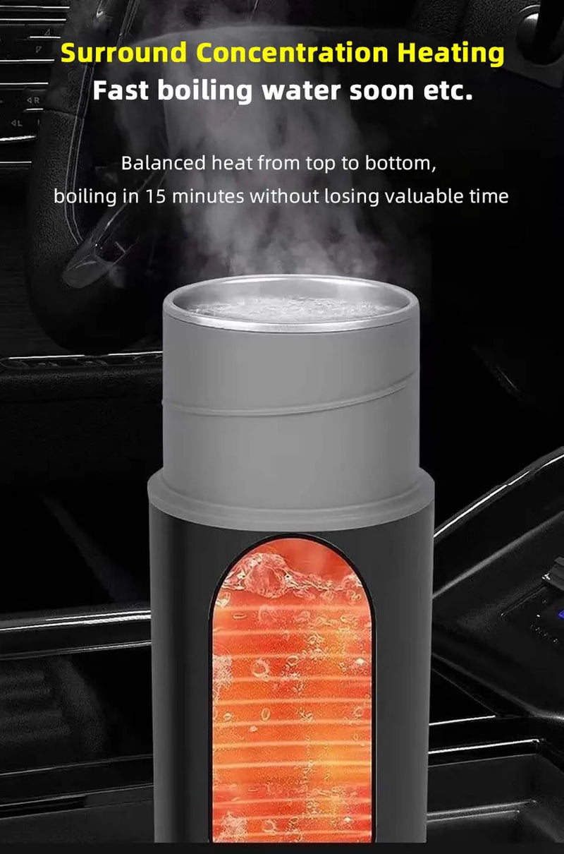 Electric kettle 12V 24V portable car heating cup 500 ml travel heating smart stainless steel insulation artifact OLED display