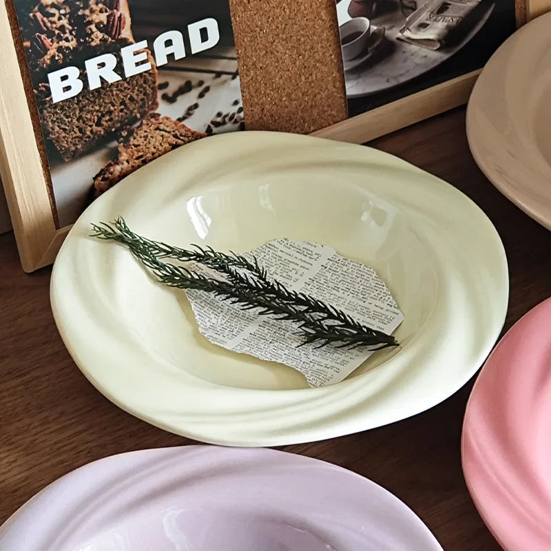 French Tableware Ins Style Ceramic Dishes Family High-value Bowl 8-inch Plate Dish Soup Bowl Cream Style