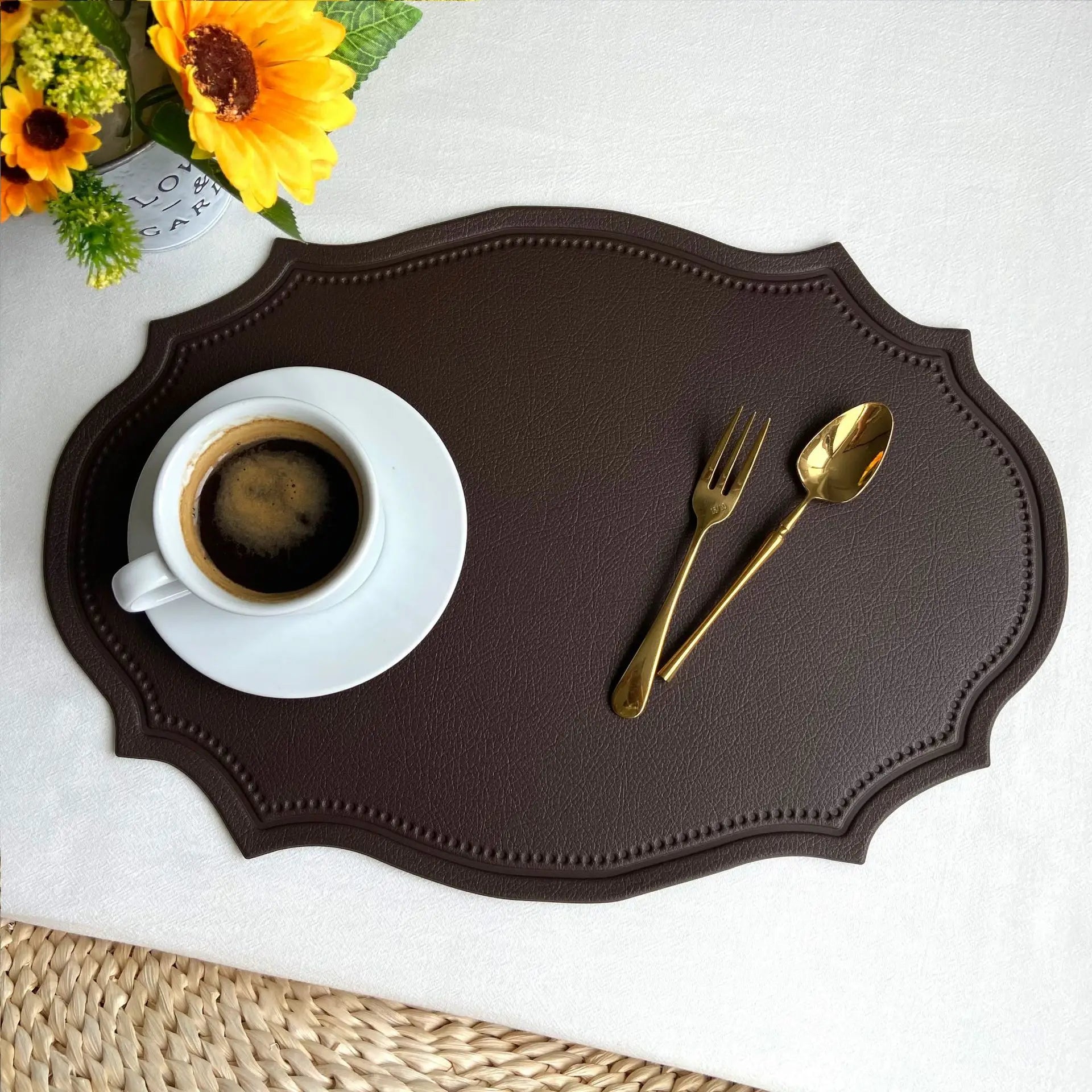1/4/6PCS Shaped PU Placemat Set Faux Leather Kitchen Dining Table Pad Luxury Black Pink Green Place Mat Tableware Cafe Pad 식탁매트