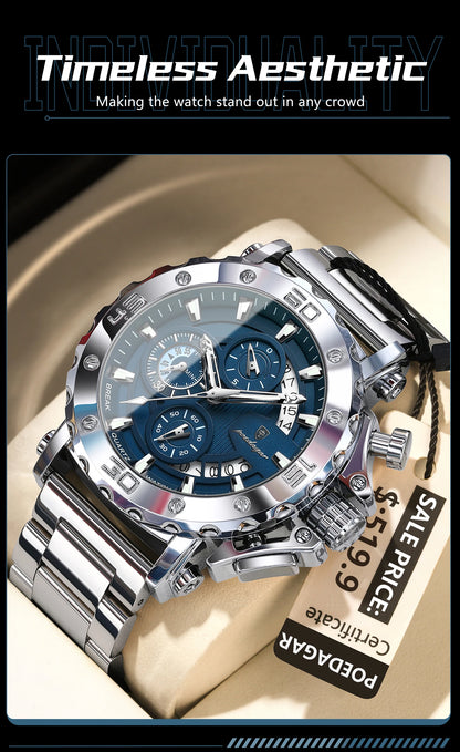 POEDAGAR Luxury Watch For Men Calendar Luminous Waterproof Man Clock Male Chronograph Stainless Steel Men's Quartz Watches Reloj