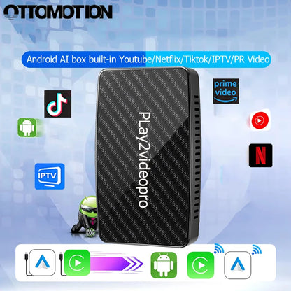 OTTOMOTION Android Ai Box Wireless CarPlay Adapter Android Auto Built in Youtube Netflix Tiktok IPTV for Car with Wired Carplay