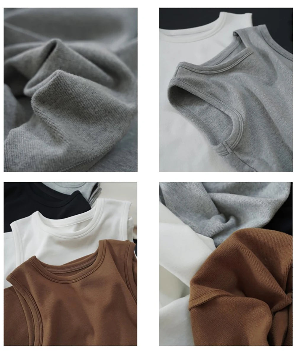 Camisola de algodón para mujer, cuello redondo, colorida, básica, sin mangas, con cobertura para escote lateral, C4878