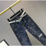 Spring Summer 2024 New Fashion Women's Denim Pants Korean Version Elastic Rhinestone High Waist Skinny Jeans