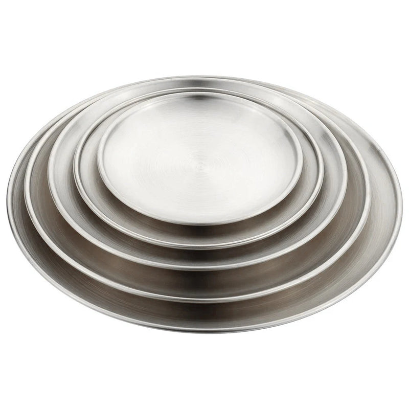 4Pcs Stainless Steel Round Plate Bone Spitting Dish Shallow Tray Metal Camping Plate Dining Disc BBQ Picnic Dishes Cookware