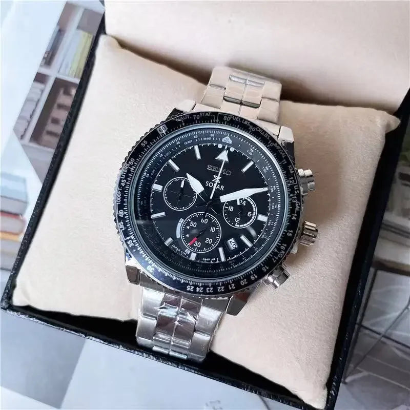 2024 Seiko Chronograph Luxury Multifunctional Stainless Steel Non-Mechanical Quartz Belt Men's Sport Watch with Gift Box
