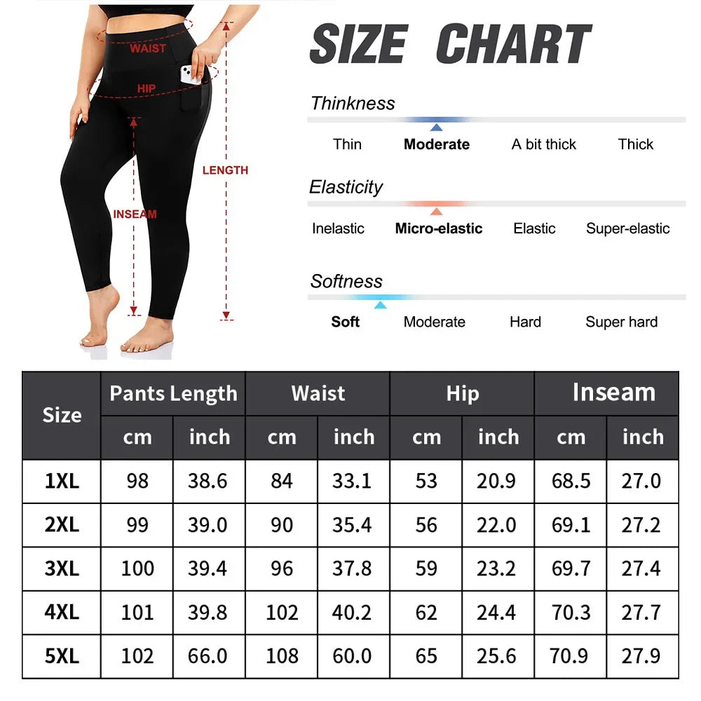 Pantalones deportivos de cintura alta de talla grande con bolsillos laterales dobles, cómodos para yoga y entrenamiento. 