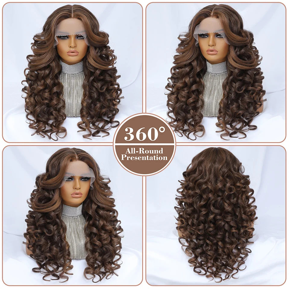 Black Brown Curly Wig Synthetic Lace Front Wigs For Women Blonde Orange Female Lace Wig 13X4.5X1 Cosplay Hair Daily Use