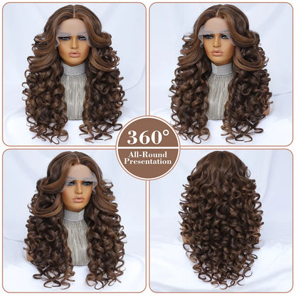 Black Brown Curly Wig Synthetic Lace Front Wigs For Women Blonde Orange Female Lace Wig 13X4.5X1 Cosplay Hair Daily Use