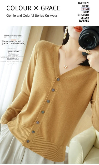 Cárdigan de punto de cachemira Andy de otoño, nuevo, con cuello en V, color liso, moderno, de alta calidad, cómodo, holgado e informal - GH021