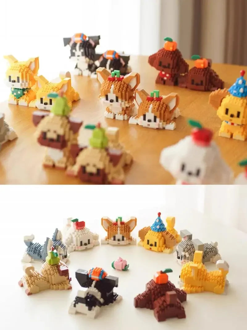 DIY Cute Dog Building Blocks Puppy Pet Model Animal Assemble Bricks Set Poodle Corgi Husky Cartoon Table Decor Gift for Kids