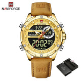 NAVIFORCE Luxury Original Watches For Men Casual Sport Chronograph Alarm Quartz WristWatch Leather Waterproof Digital Clock 9163