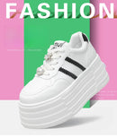 8cm Leather Flats Casual Dad Shoes Chunky Sneakers 2025 Women Platform Sports Shoes Ladies Skateboard Hidden Heels Shoes Tennis