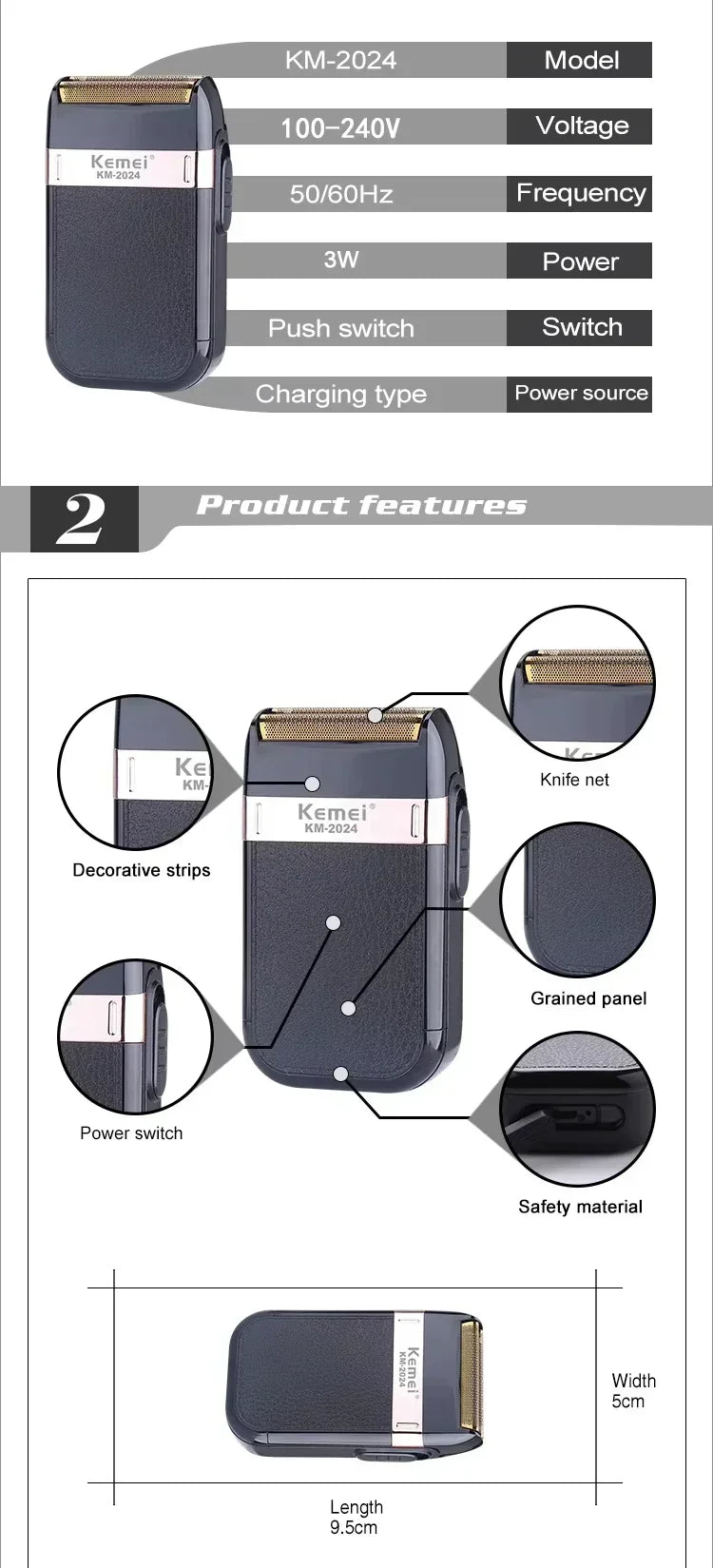 Kemei KM-678 KM-2024 KM-2628 Professional Electric Hair Clippers Beard Clipper Rechargeable Men's Shaver Hair Trimmer Kit