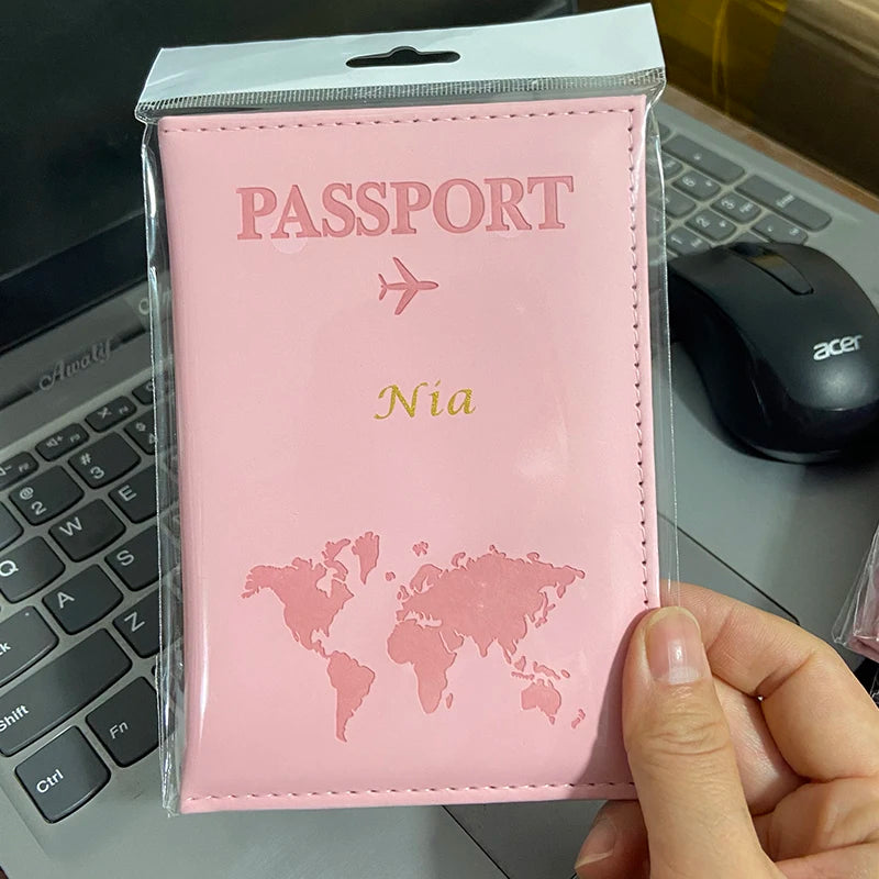 Funda de pasaporte personalizada con nombre en color dorado, billetera de viaje para hombre y mujer, porta pasaporte personalizable con nombre, tarjetero de presentación