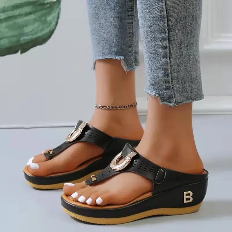 Women New Summer Sandals Open Toe Beach Shoes Flip Flops Wedges Comfortable Slippers Cute Sandals  Femme Plu Size 35~43