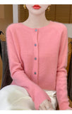 100% Merino Wool Long Sleeve Sweaters Cashmere Cardigan Spring Autumn Women O-Neck Knitwear Tops Clothing Fashion Basic Tops
