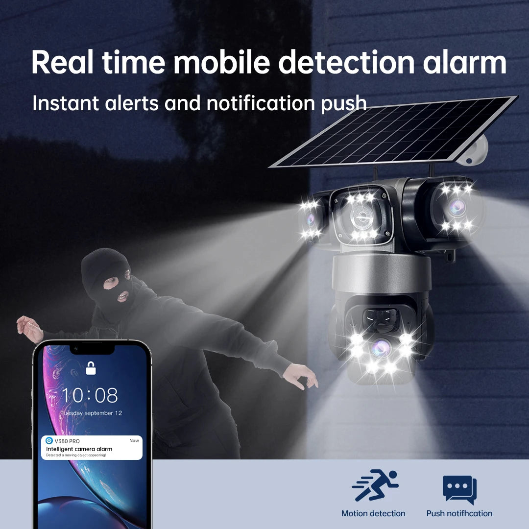 12MP 6K 3 Lens 3 Screen 4G Outdoor Solar Camera Wireless WiFi IP Cameras PIR Auto Tracking Solar Security CCTV Surveillance Cam