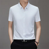 Men's Business Casual Solid Color Short Sleeve Shirt Summer Fashion No Ironing Comfortable Versatile Top for Men