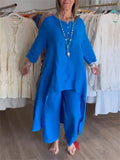 Women's Long-sleeved Cotton and Linen Suit, Pure Color, Casual, Europe and the United States, Beyond Borders, New, Summer, 2024 