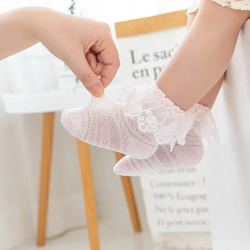 Calcetines bonitos de encaje con flores de malla para bebé recién nacido, Calcetines de algodón para niña, Calcetines transparentes antideslizantes, Calcetines Skarpetki Socken