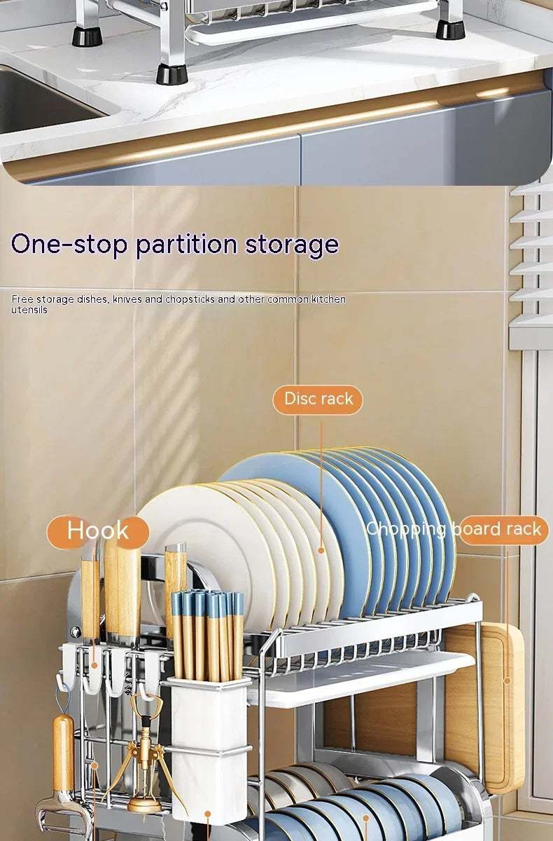 High Quality Kitchen Utensil Storage Rack Household Countertop Storage Rack 3-Layer Cupboard Multifunctional Utensil Drain Rack