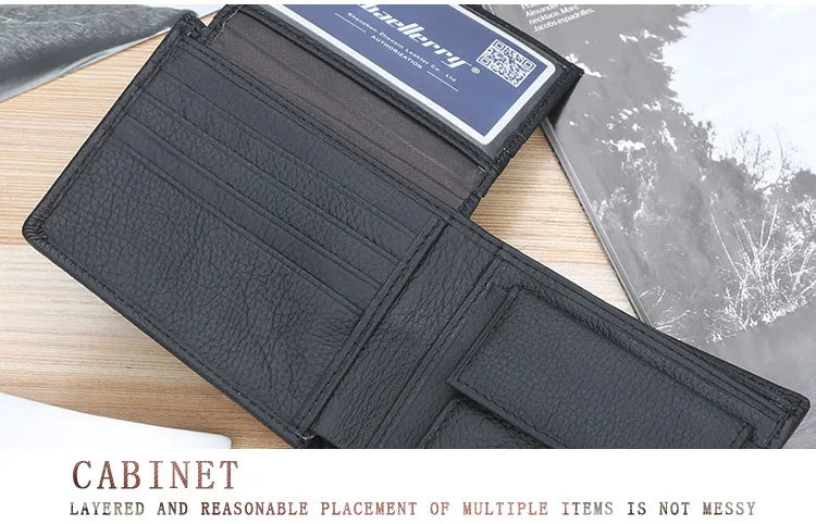 Baellerry Men Genuine Cow Leather Wallet Card Holder Male Purse Short with Coin Pocket Leather Wallets for Men