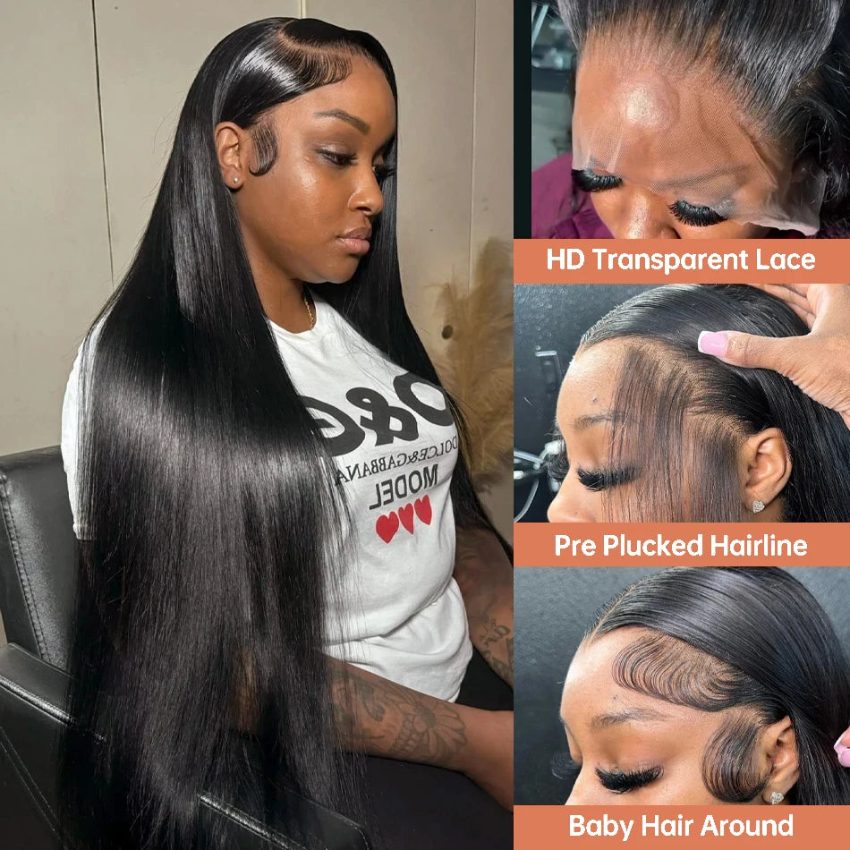 Peruca lace frontal cabelo humano liso HD 250% - densidade - longo luxo