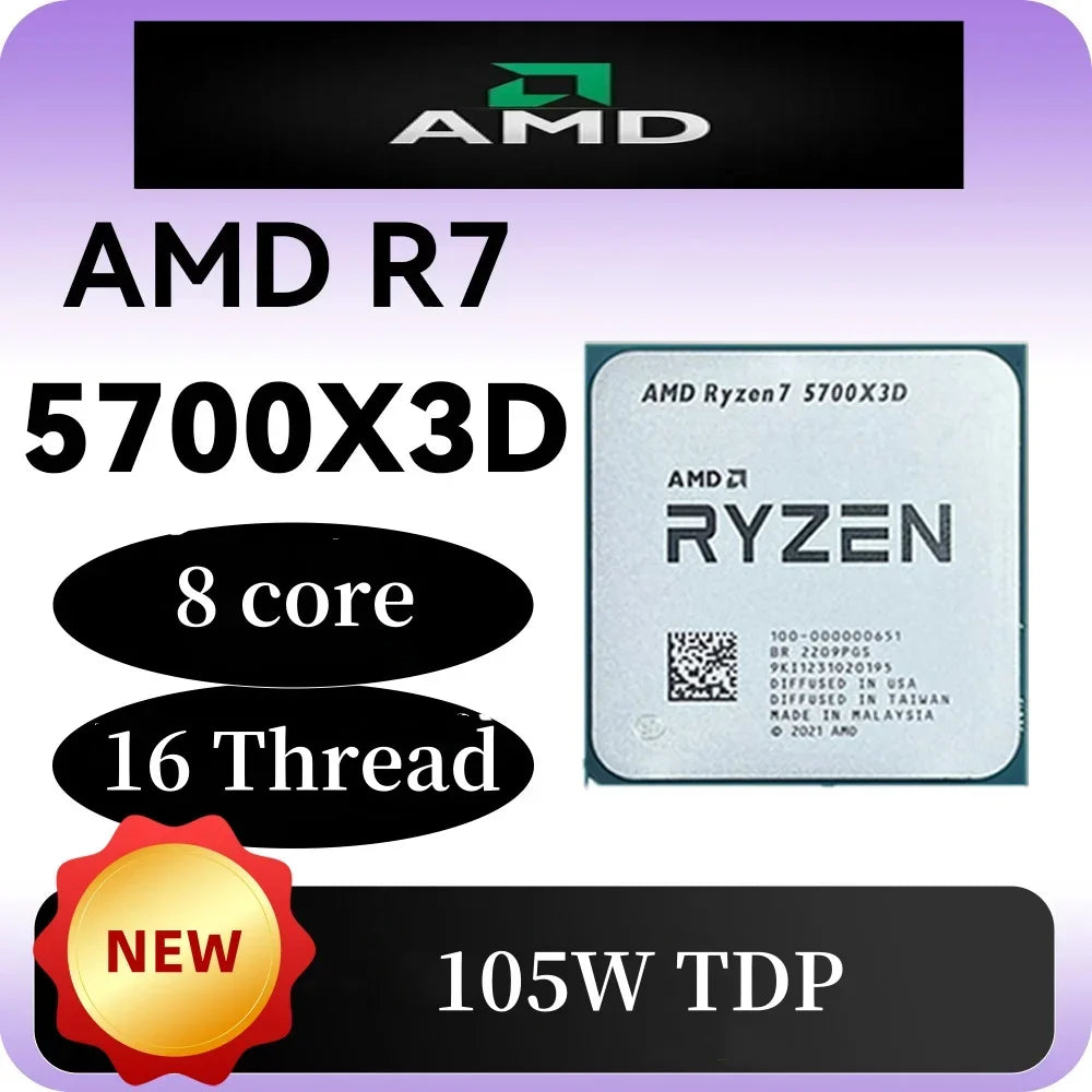 AMD Ryzen 7 5700x3d CPU 3 GHz AM4 processore R7 5000 Serie 8 Core 16 Thread 3.0 GHz Socket AM4 105W nessuno grafico integrato