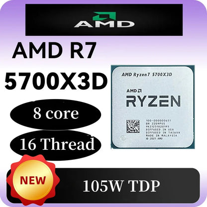 AMD Ryzen 7 5700x3d CPU 3 GHz AM4 processore R7 5000 Serie 8 Core 16 Thread 3.0 GHz Socket AM4 105W nessuno grafico integrato