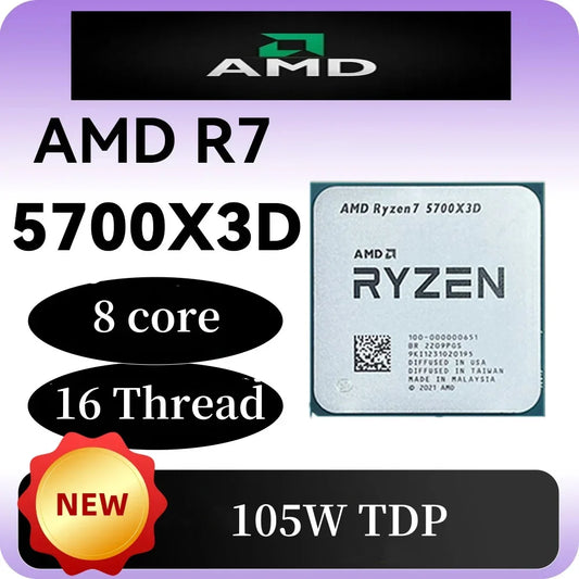 AMD Ryzen 7 5700x3d CPU 3 GHz AM4 processore R7 5000 Serie 8 Core 16 Thread 3.0 GHz Socket AM4 105W nessuno grafico integrato