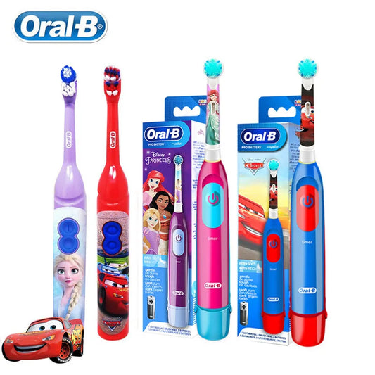 Cepillo de dientes eléctrico Oral-B Kid Pro-Health con cerdas suaves y cabezales vibratorios redondeados. Cuidado de las encías. A pilas. Para niños de 3 años o más.