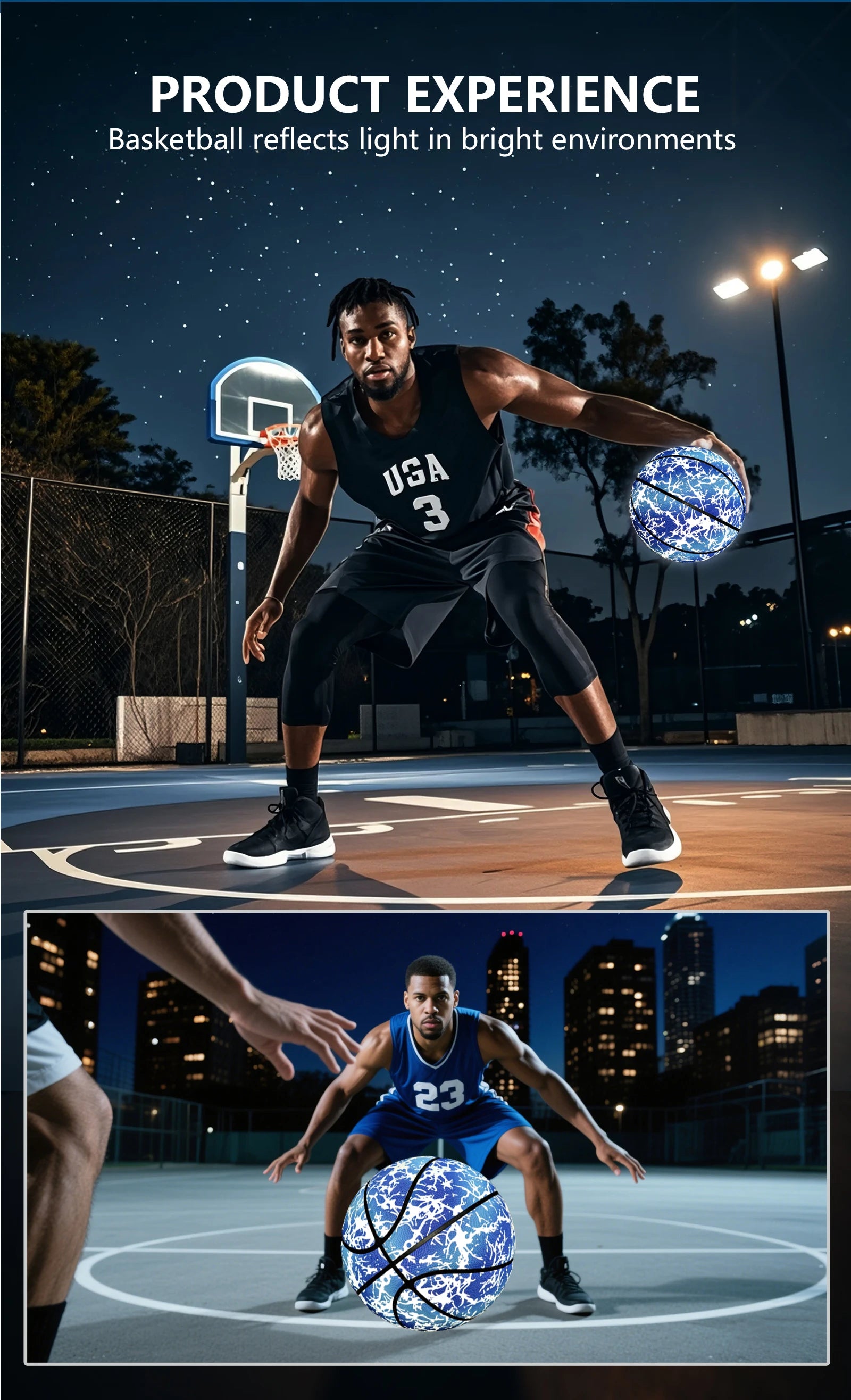 Glow Reflective Basketball Adult & Children Youth Wear-resistant Luminous Basketball Size 7/6/5 PU Soft Leather Game Training Ball