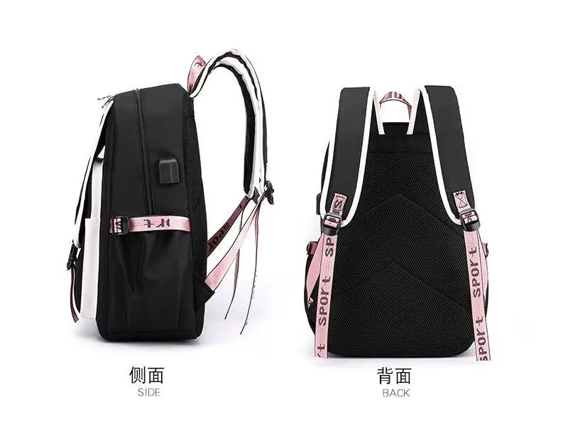Mochila femenina Disney Stitch con carga USB, mochila escolar para adolescentes, niñas y niños, mochila para portátil, mochilas de viaje para mujeres