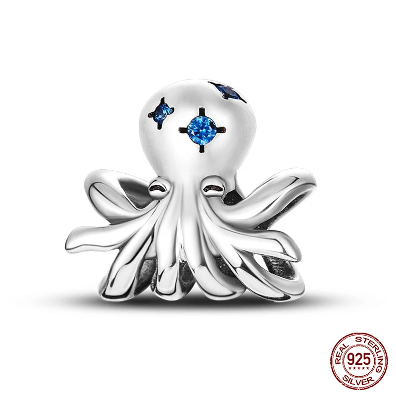 Ocean Series - Original Genuine 925 Sterling Silver Turtle Crab Mermaid Charm Beads Suitable for 3mm Bracelet DIY Making Pendant