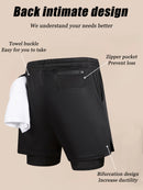Men's 2-in-1 Fitness Training Sports Running Shorts Double Layer with Pocket Quick Dry Breathable Adjustable Drawstring Belt