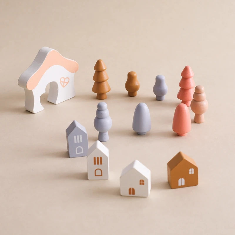 Montessori Sensory Toys Stacking Toys for Baby Forest Houses Replica Wooden Forest Blocks Early Childhood Education Game Gift