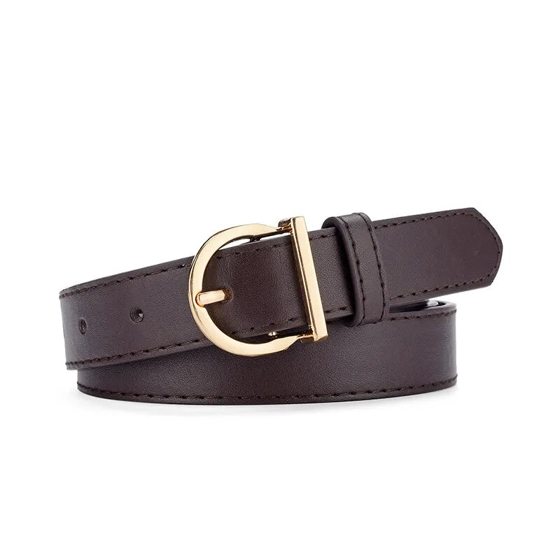 Women's Fashion Pin Buckle Thin Belt Genuine Luxury Soft Belt for Women with Cargo Pants Jeans Windproof PU Leather Belt