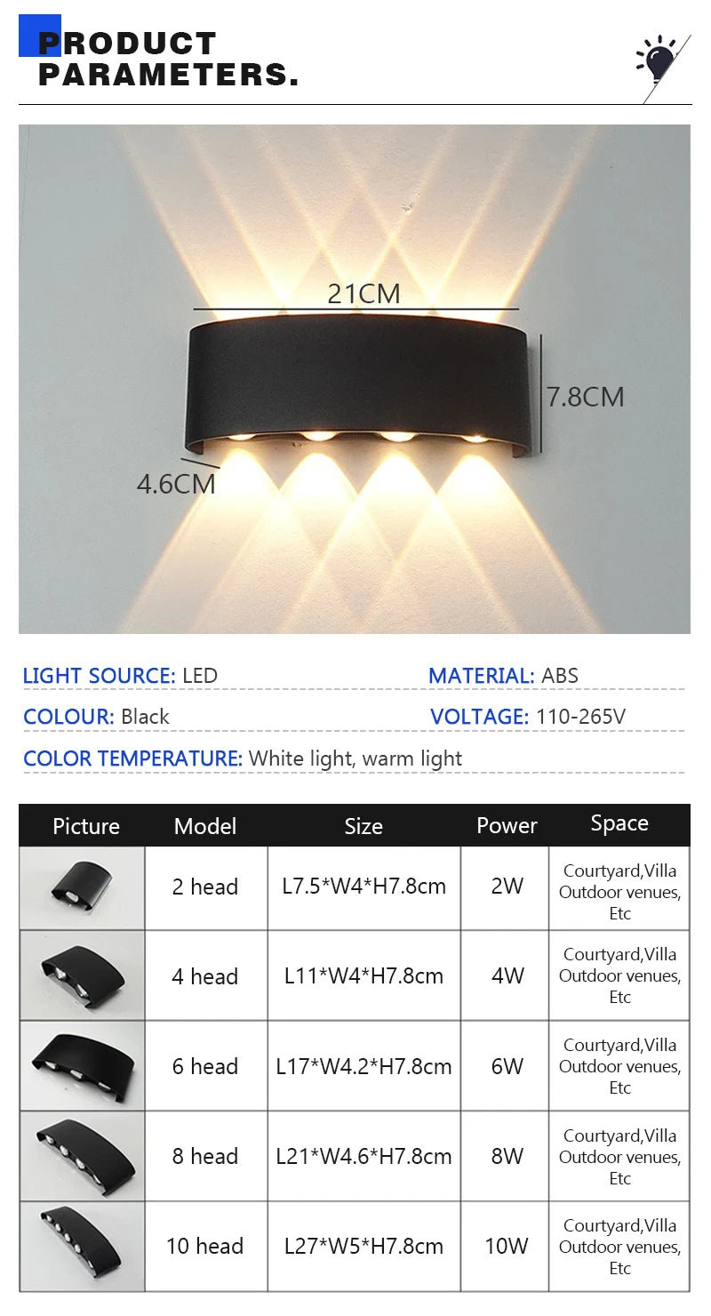 Modern LED Wall Lights Indoor and Outdoor Waterproof Wall Lights Living Room Corridors Courtyard Gardens Outdoor Wall Lights