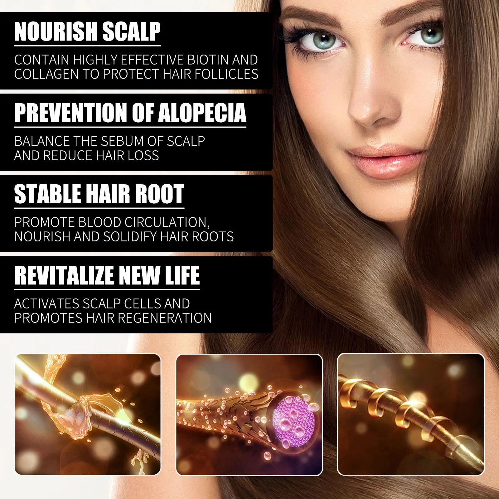 Óleo Capilar com Biotina e Colágeno – Sérum Fortalecedor para o Couro Cabeludo com Extratos Naturais de Alecrim e Ginseng – Para Mais Volume e Espessura – Indicado para Todos os Tipos de Cabelo